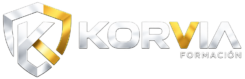 KORVIA Formación — logo metálico